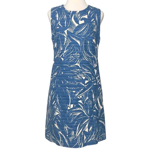 Tory Burch Gulf Shore Tabora Blue & Cream Linen Blend Sheath Mini Dress SZ M - Picture 2 of 13